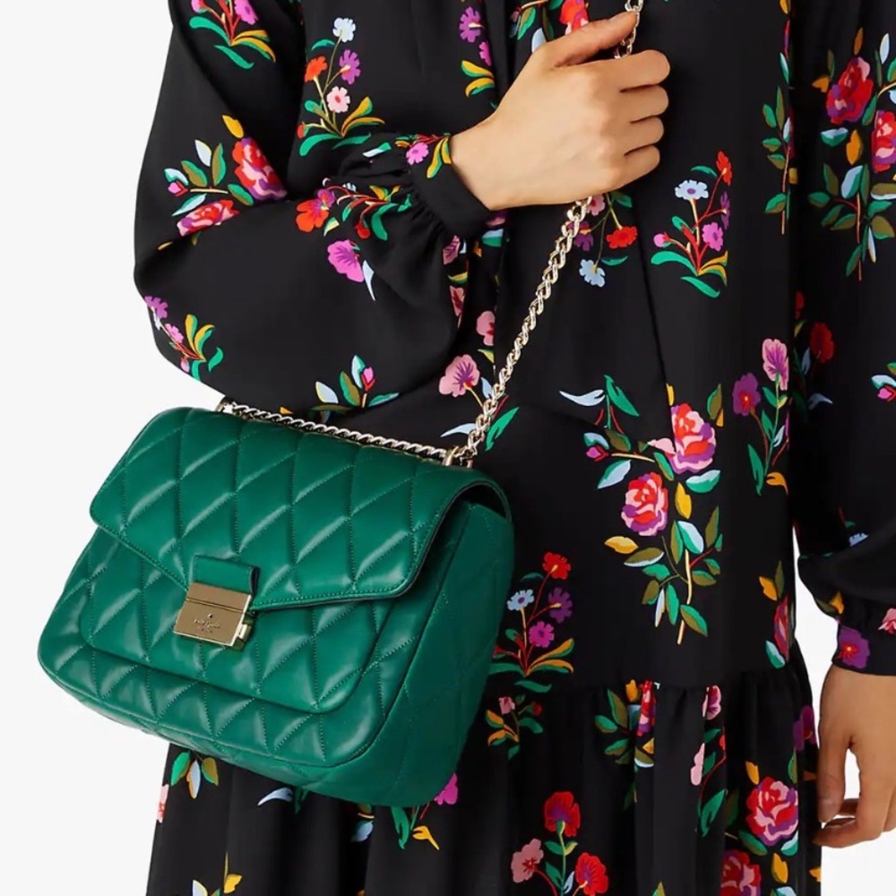 Kate Spade Green Carey Smooth Leather Medium Flap Quilted Shoulder Bag NWT - Picture 13 of 15